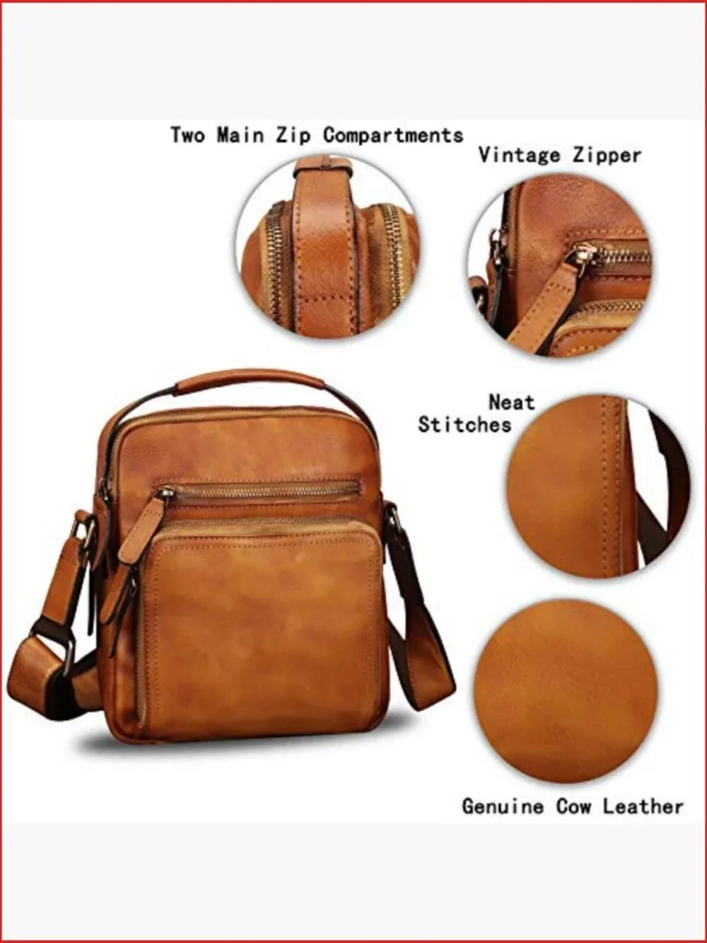 Vintage Genuine Leather Messenger Bag Crossbody Satchel Purse